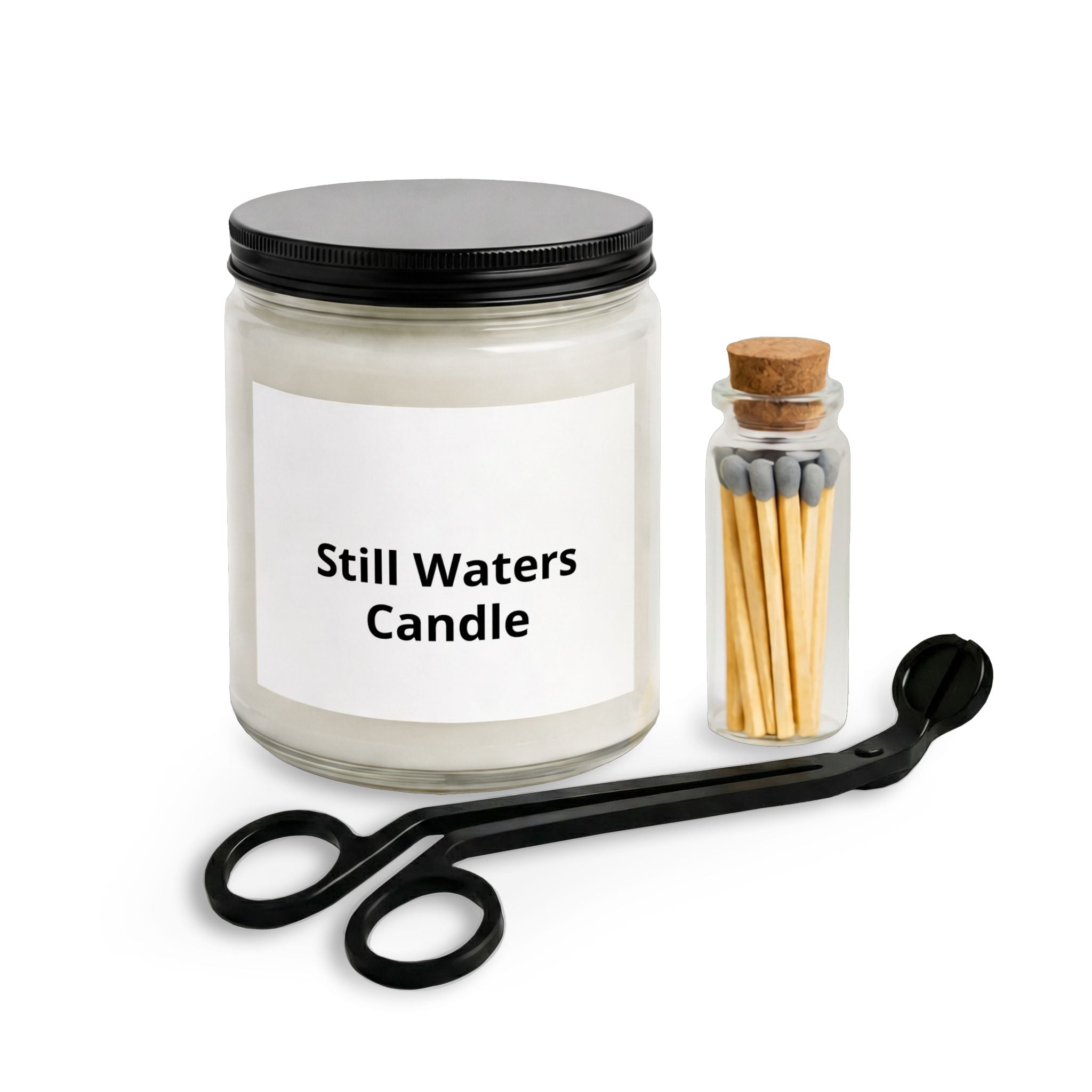 Still Waters Candle Jar Set — Scented Candle with Matches & Wick Trimmer