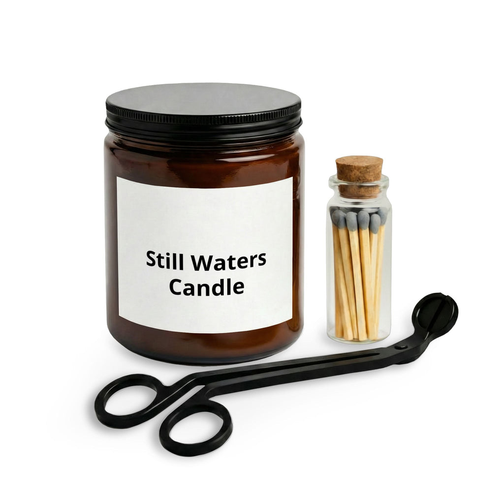 Still Waters Candle Jar Set — Scented Candle with Matches & Wick Trimmer