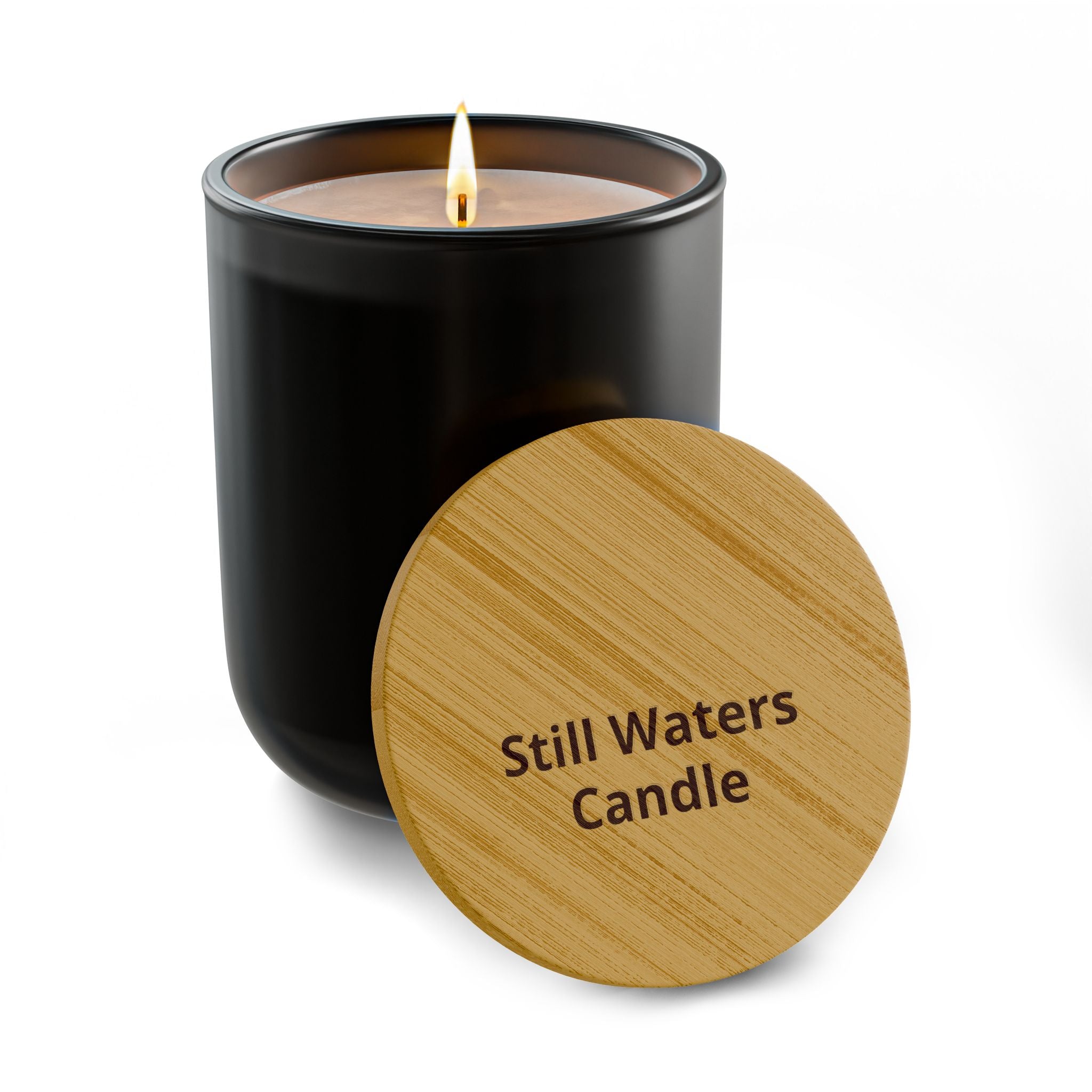 Engraved 14oz Soy Candle — 'Still Waters' Scented Candle with Bamboo Lid